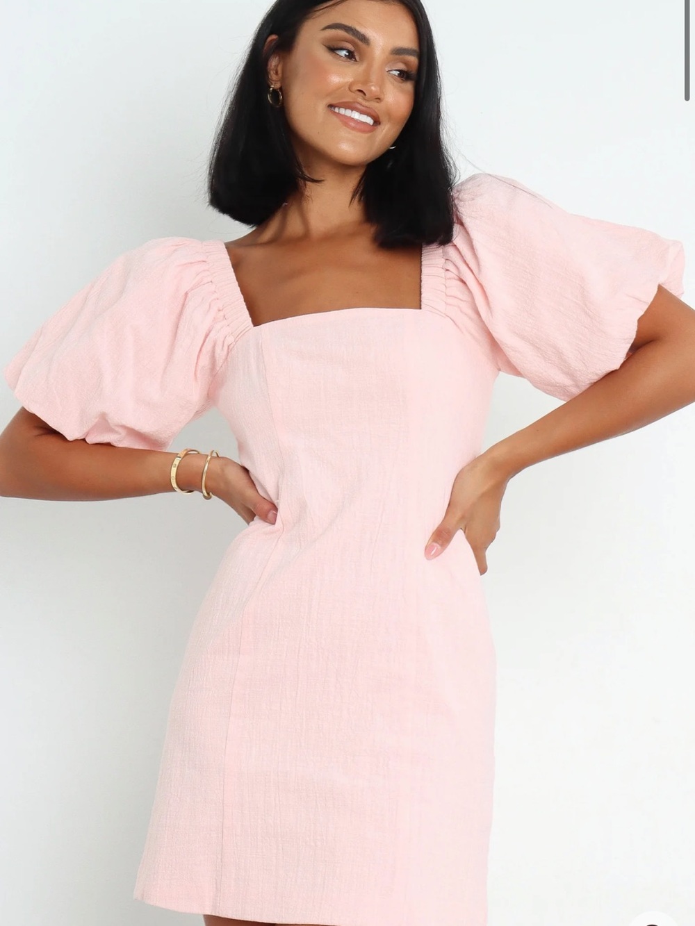 Petal & Pup Blush Tuscany Puff-Sleeve Square-Neck Mini Dress